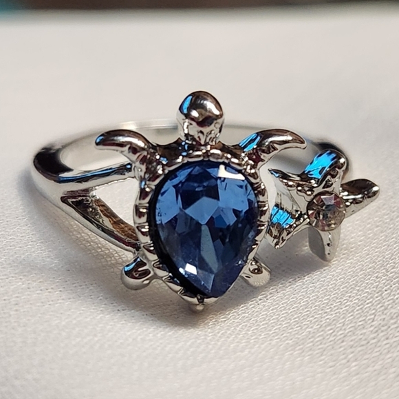 Sea Turtle 🐢 Ring w Shell Sz.8 Blue& Silver - Picture 2 of 5